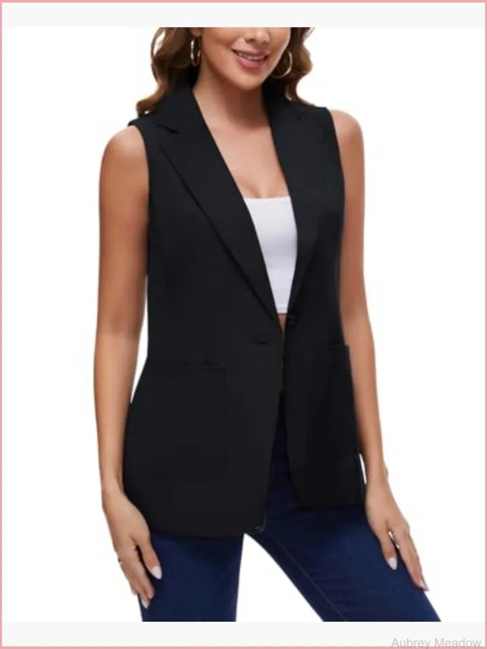 Sleeveless Blazer Vest Open Front Lapel Collar Work Office Suit with Pockets